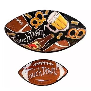 Touchdown Hand Painted Football Chip & Dip Bowls Football Design (Clay Art)